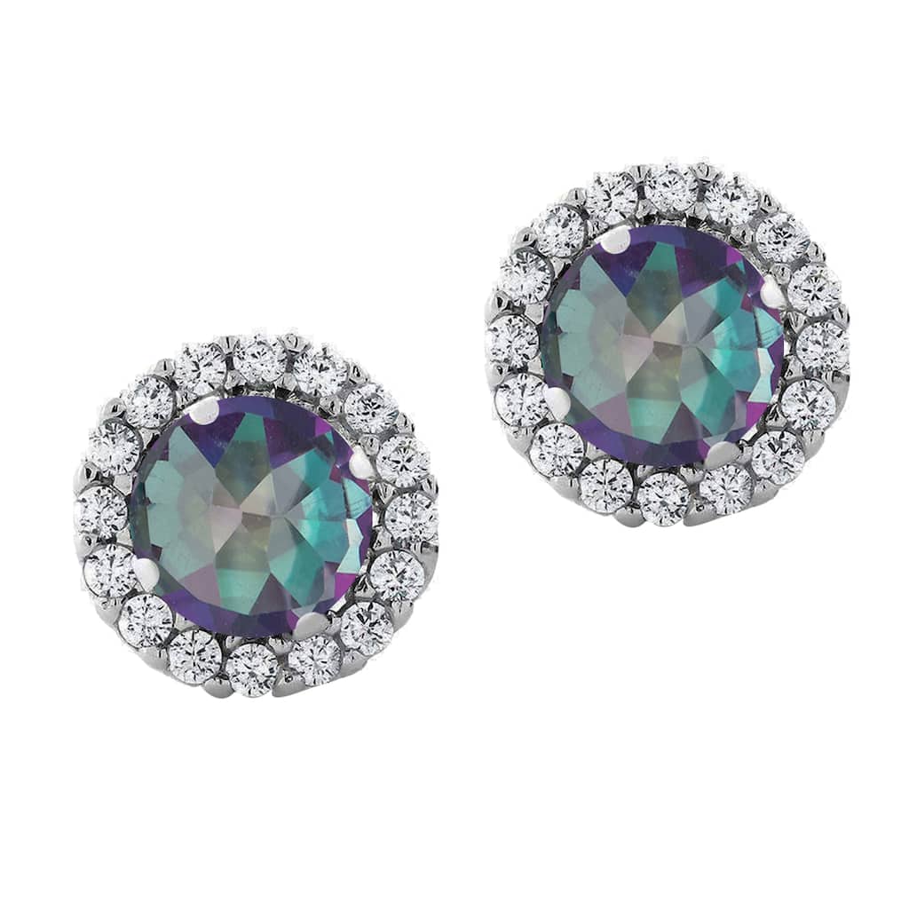 Sterling Silver with Mystic Topaz and White Topaz Stud Earring