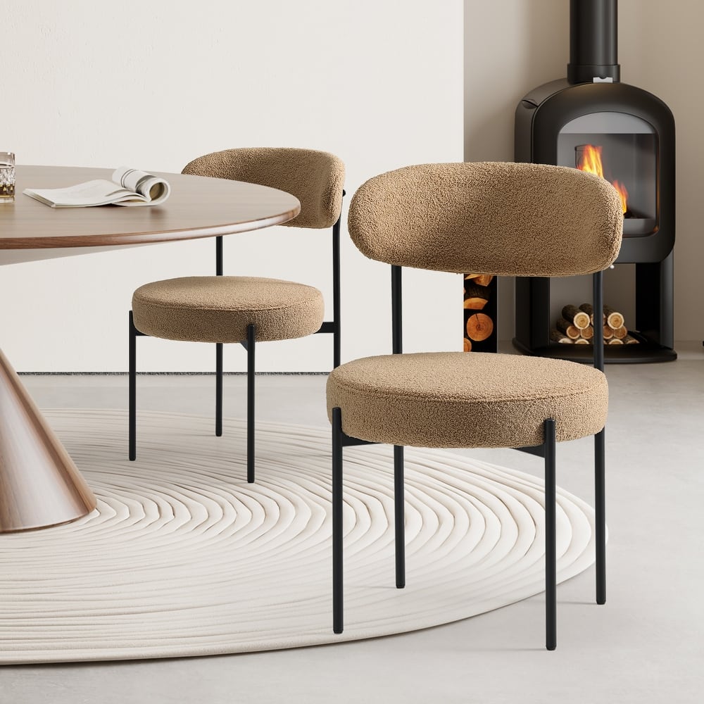 Bayville Mid-Century Curved Back Fabric Upholstered Metal Dining Chair (Set of 2)