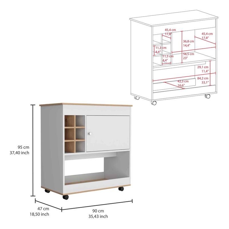Anmytek Multifunctional Wine Storage Cabinet 6 Bottle Cubbies 1 Cabinet Lower Panel Light Oak and White