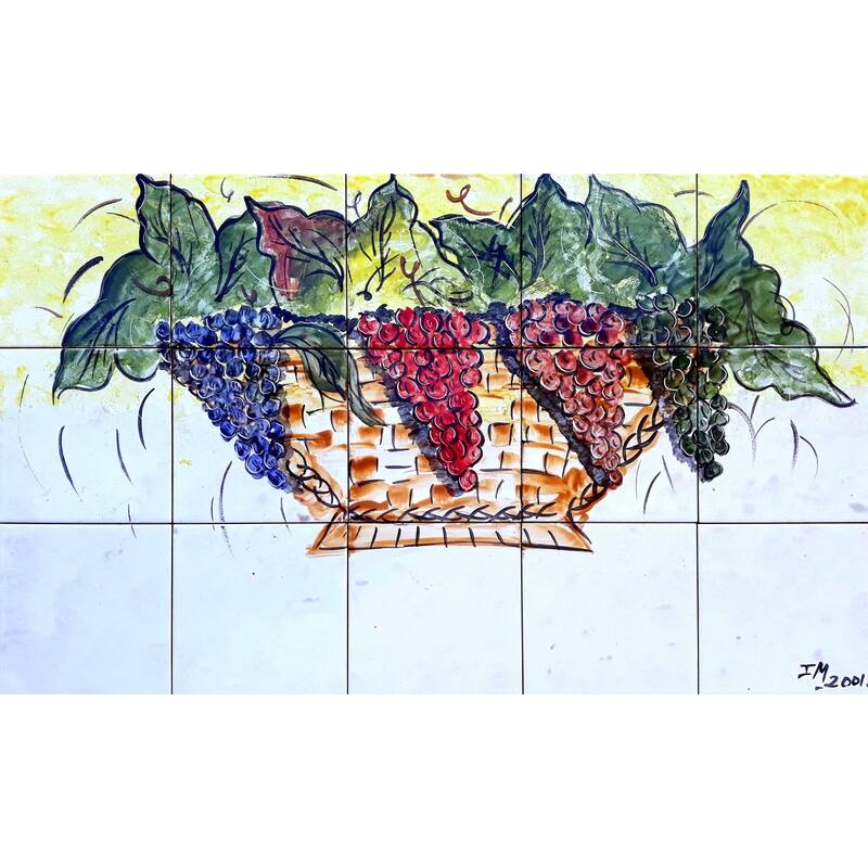 30x18 Grapes Basket Kitchen Backsplash Ceramic Tiles Wall Mural