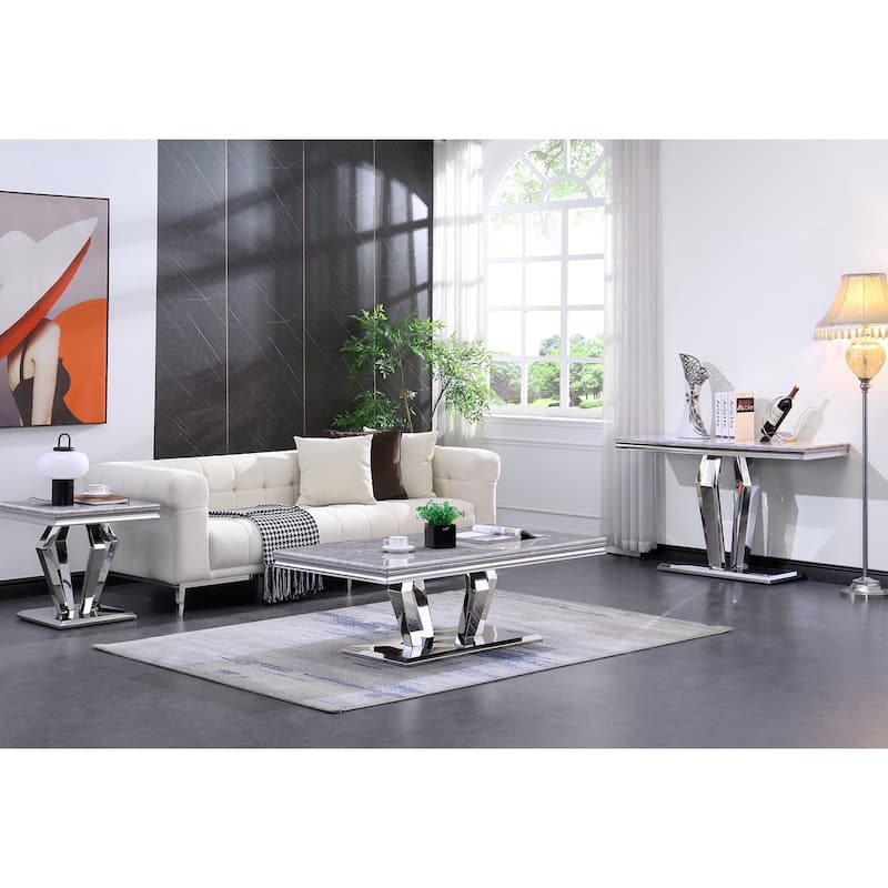 Modern Coffee Table with Stainless Steel Base 48 inches Rectangular Coffee Table with Sturdy Metal Frame for Living Room