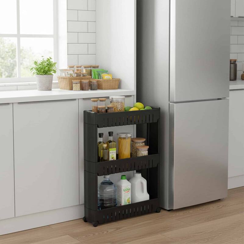 Multi-Purpose Slim Rolling Cart - 3-Tier Utility Organizer - 28.5" H x 21.5" L x 5.1"W