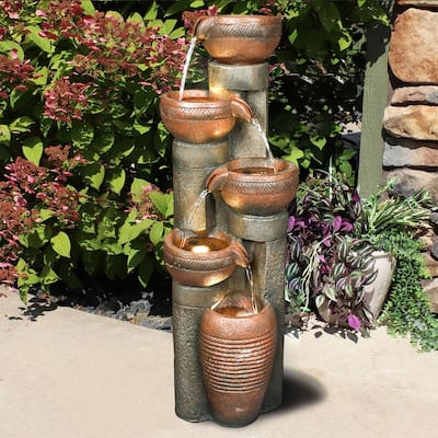 39.7'' Outdoor Water Fountain w/ Lights, Resin Fountain