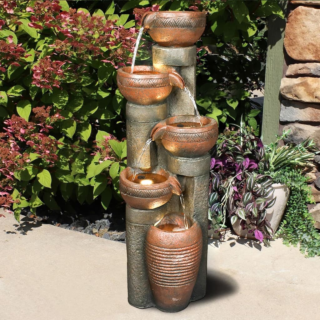 39.7'' Outdoor Water Fountain w/ Lights, Resin Fountain