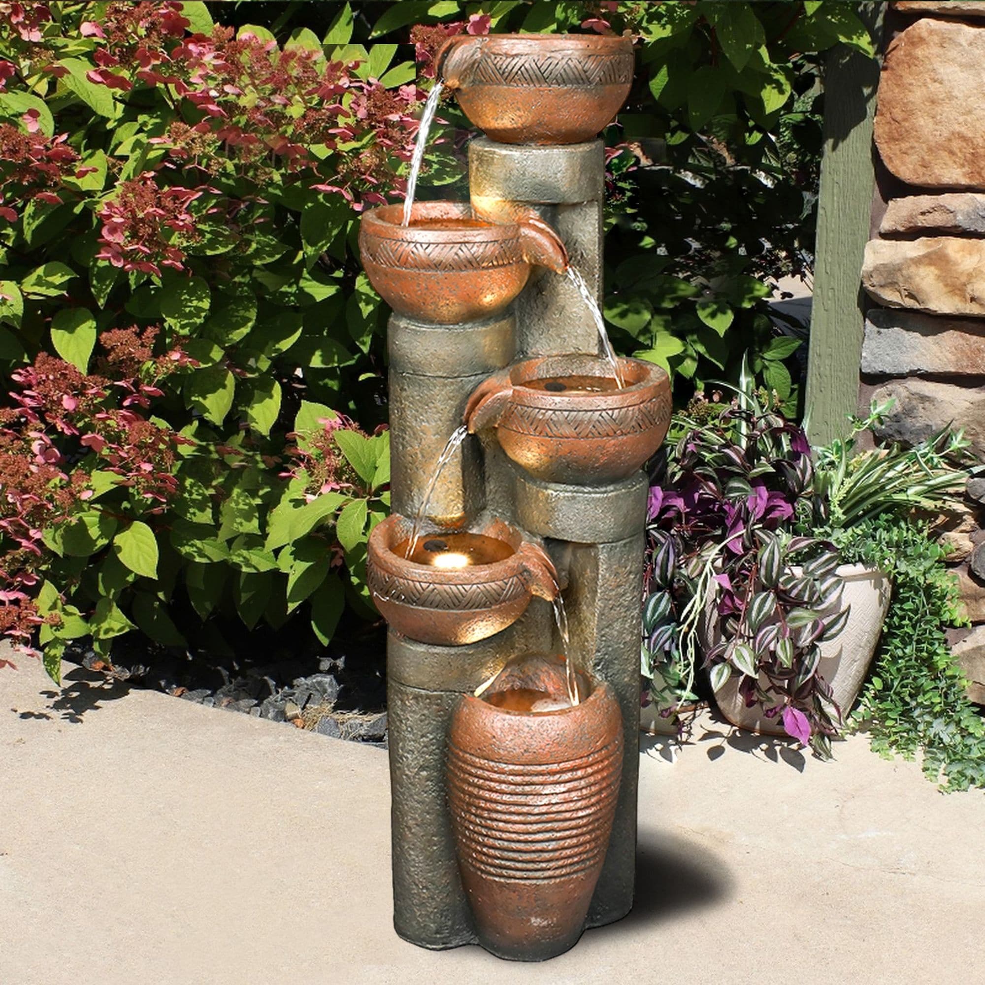 39.7'' Outdoor Water Fountain w/ Lights, Resin Fountain