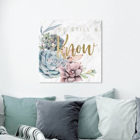 Oliver Gal Typography and Quotes Wall Art Canvas Prints 'Be Still and Know Succulents' Quotes and Sayings - Gold, Green