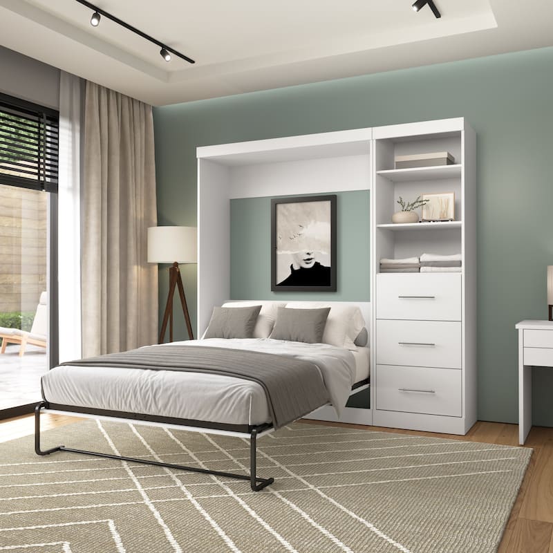 Nebula Full Murphy Bed and Closet Organizer with Drawers by Bestar - White