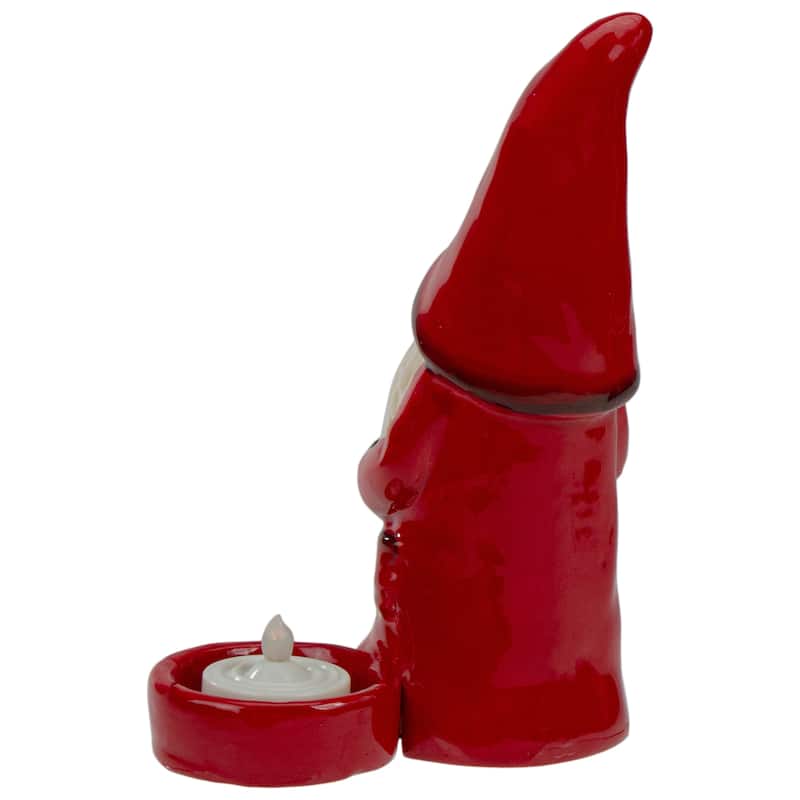 7" Red and Black Gnome Tea Light Christmas Candle Holder