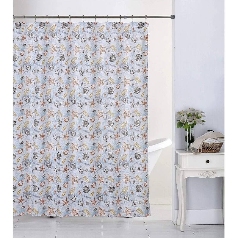 13 Piece Canvas Shower Curtain & Roller Hooks Set - Beautiful and Modern Design - Coral