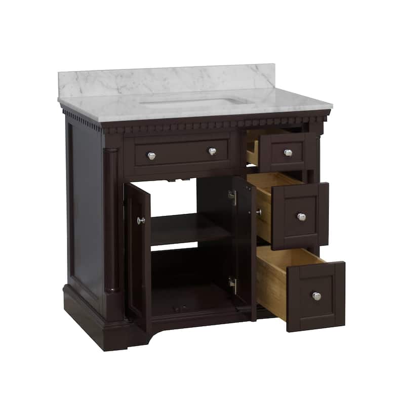 KitchenBathCollection Sydney 36" Bathroom Vanity with Carrara Marble Top