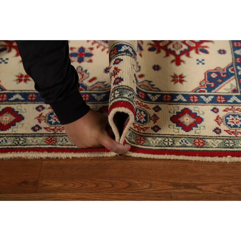 Geometric Kazak Foyer Rug Hand-Knotted Traditional Wool Carpet - 2'11"x 4'0"