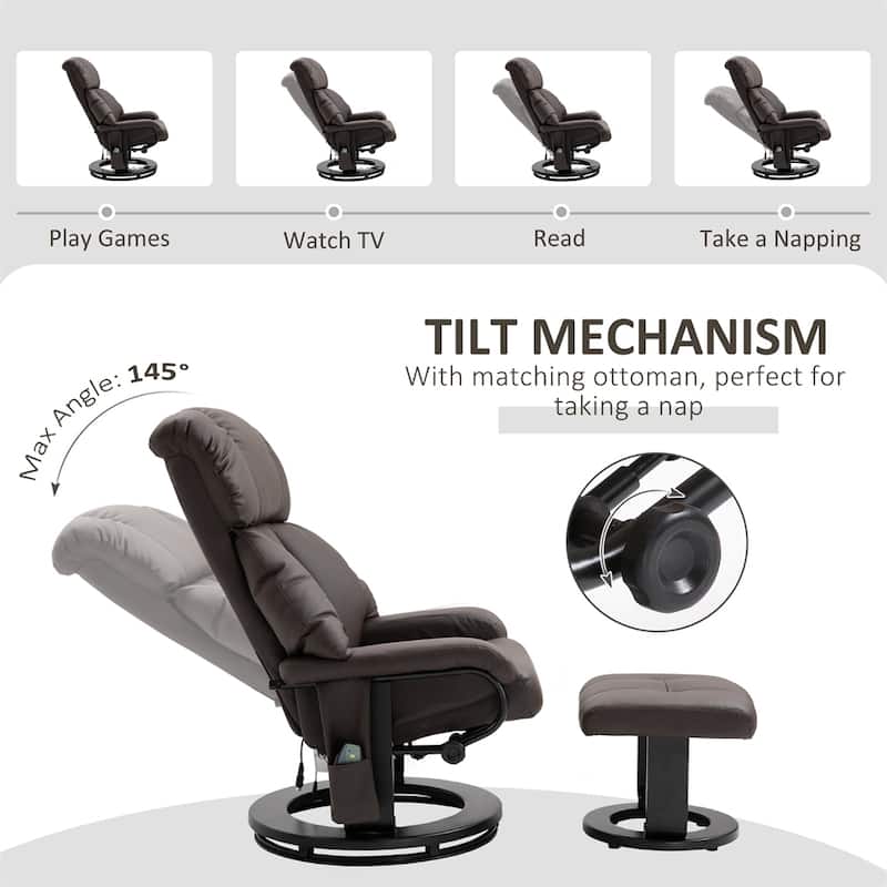 Swivel Leather Recliner Chair with Ottoman and Remote Control
