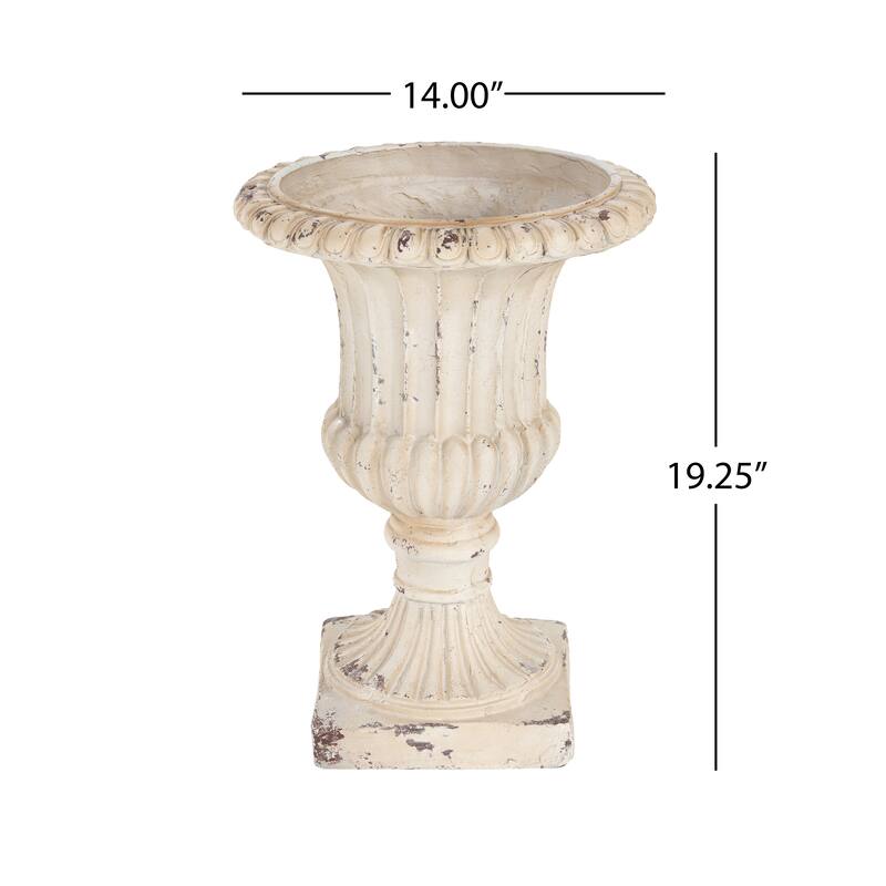 Decorative Hand-Painted Antique White Garden Planter Pot with Drainage