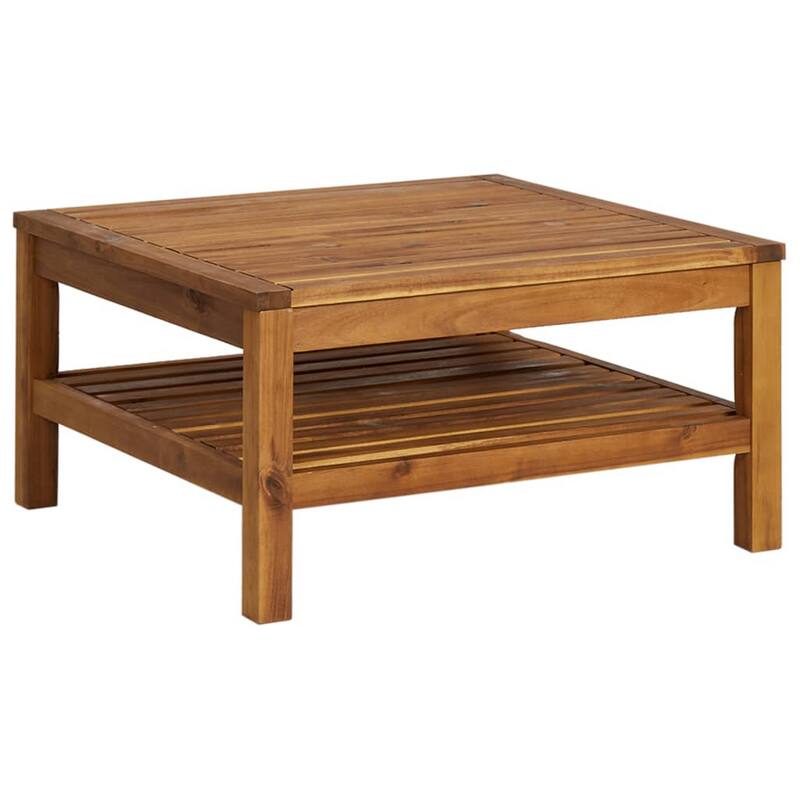 6pc Outdoor Modular Sofa Set, Coffee Table, Ivory, Brown Acacia Wood