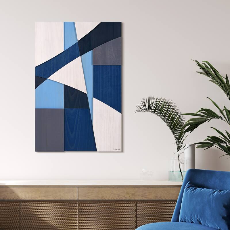 Empire Art Direct Whispers of Blues Hand Made & Hand Finished Solid Wood Abstracts Wall Art