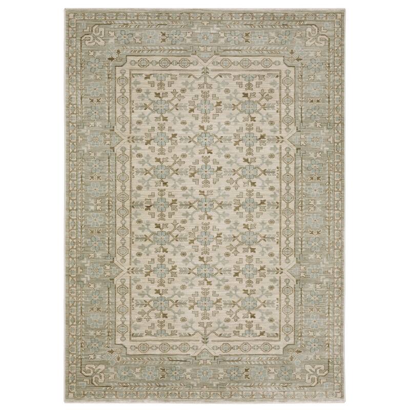 Meadow Global Traditional Area Rug - 5' 3" x 7' 6" - Beige/ Teal - Rectangle