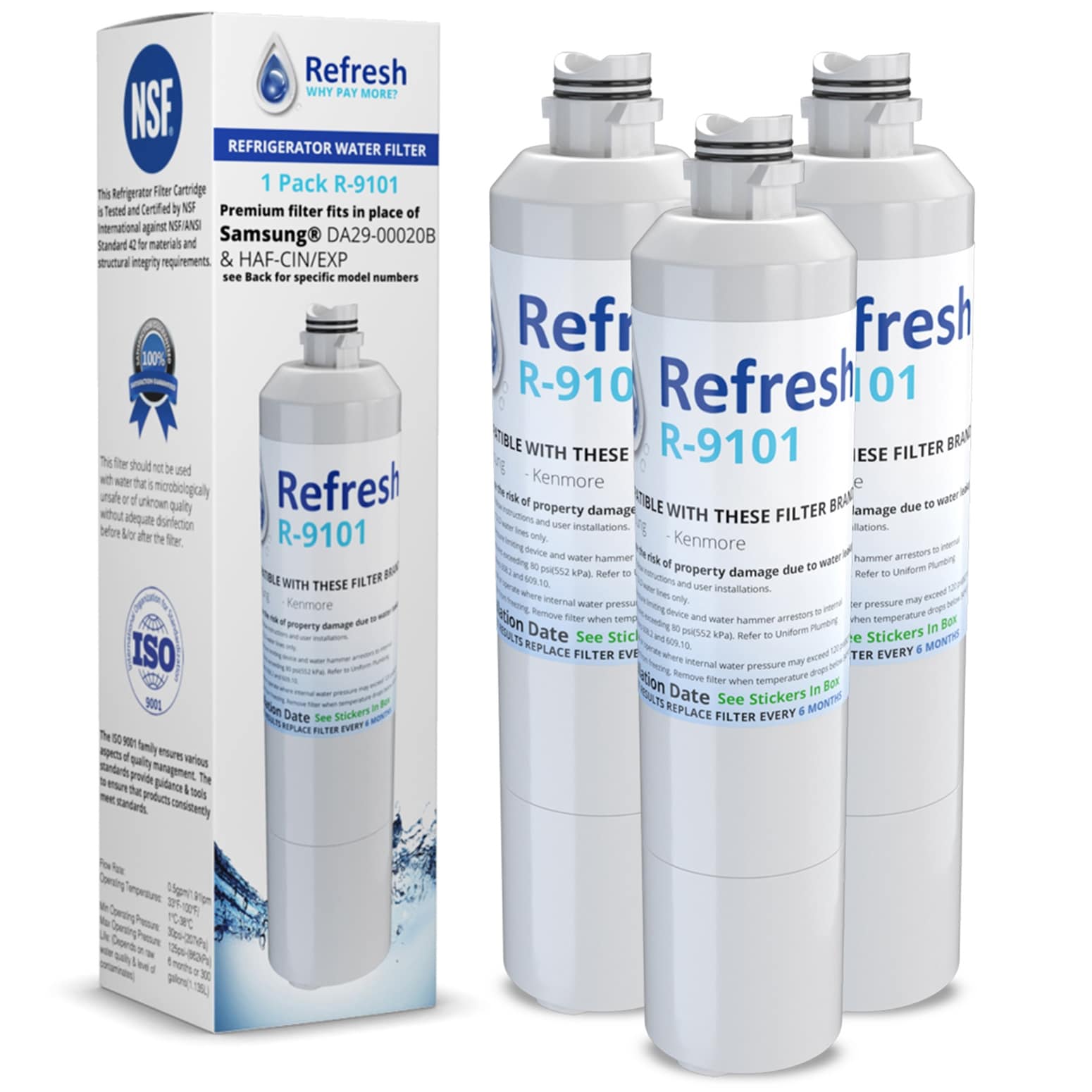 Aqua Fresh Replacement Water Filter 3 Pack Fits Samsung NJW-03 Refrigerators 