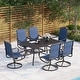 preview thumbnail 12 of 16, MAISON ARTS Outdoor Dining Set, 6 Patio Swivel Chairs and 60"x 38" Rectangule Dining Table with Umbrella Hole Navy