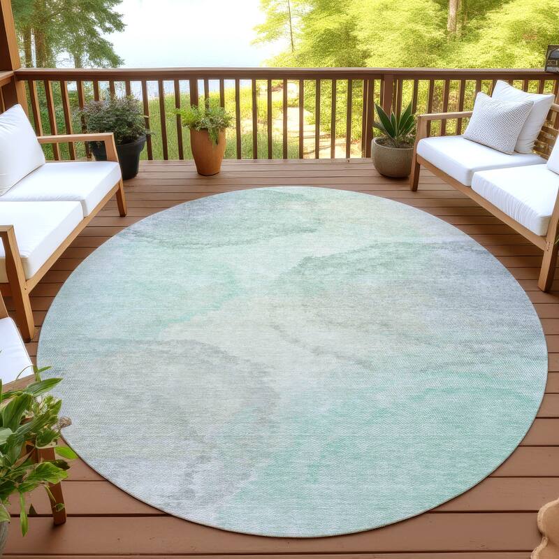 Machine Washable Indoor/ Outdoor Abstract Muted Chantille Rug - Mint - 8' x 8'