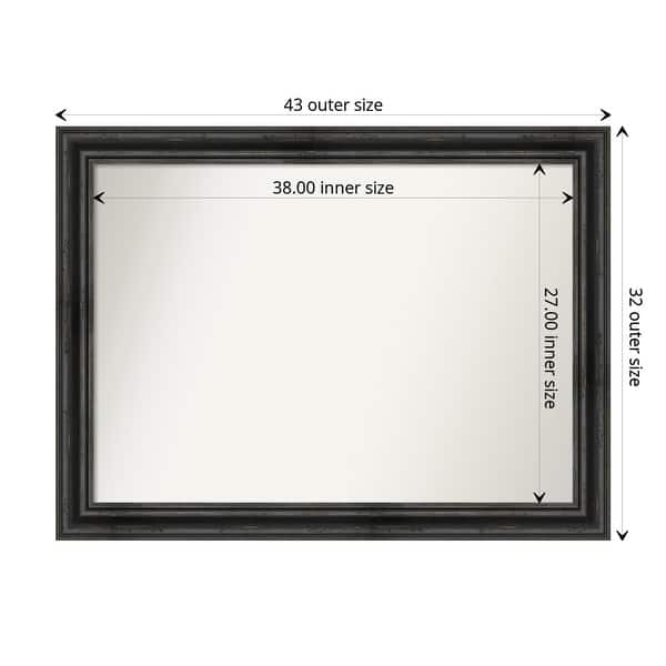 dimension image slide 6 of 5, Non-Beveled Wood Bathroom Wall Mirror - Rustic Pine Black Frame