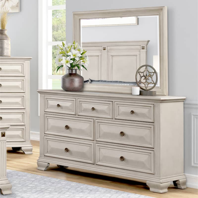 Roundhill Furniture Renova Distressed Parchment Wood Bedroom Set