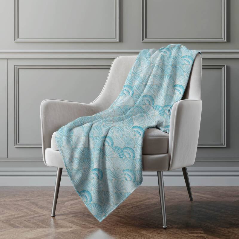 Premium Machine Washable ASB181 Coastal Seashell Sherpa Throw Blanket