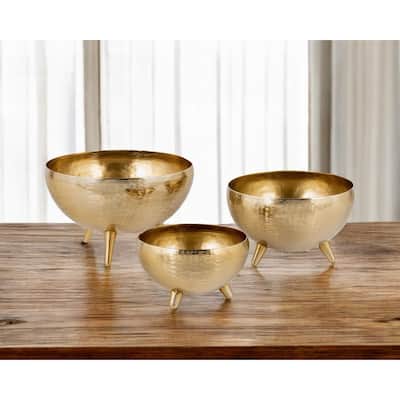 HomeRoots Set of Three Gold Metal Decorative Footed Bowls - 12' X '7.5' X '12