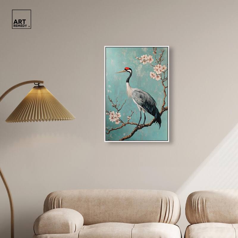 Crane in Blossom Canvas by Art Remedy