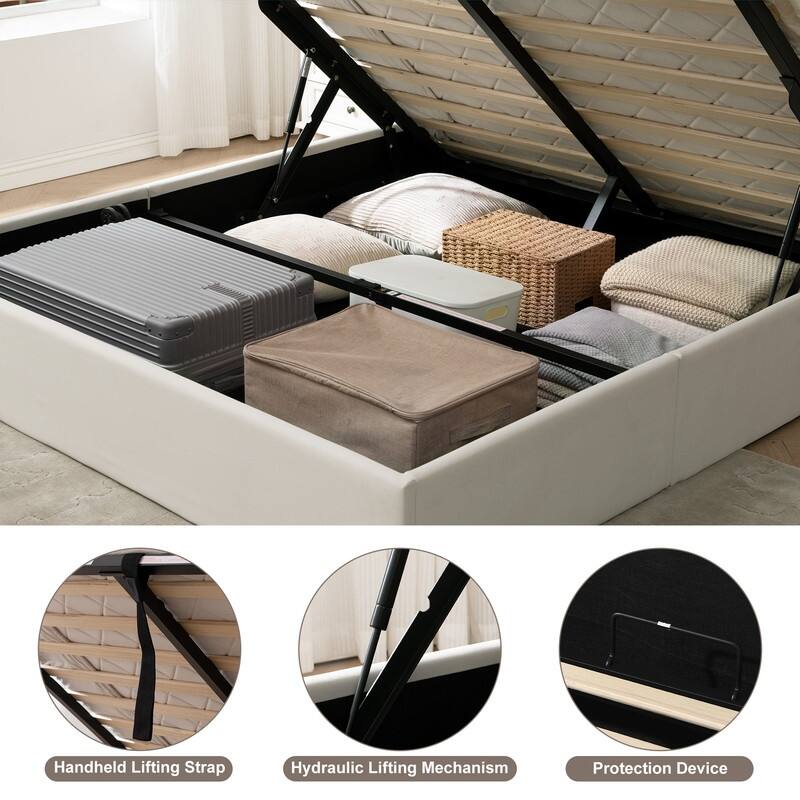 Modern Minimalist Upholstered Storage Bed with Lift-Up Platform