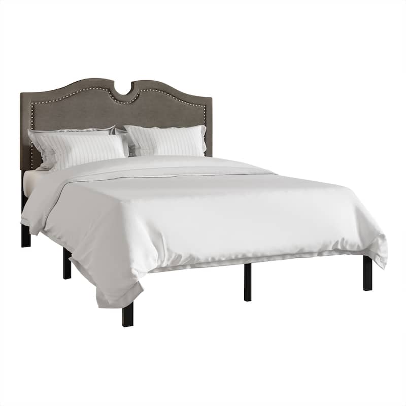 CraftPorch Modern Linen Nailhead Curvaceous Upholstered Bed