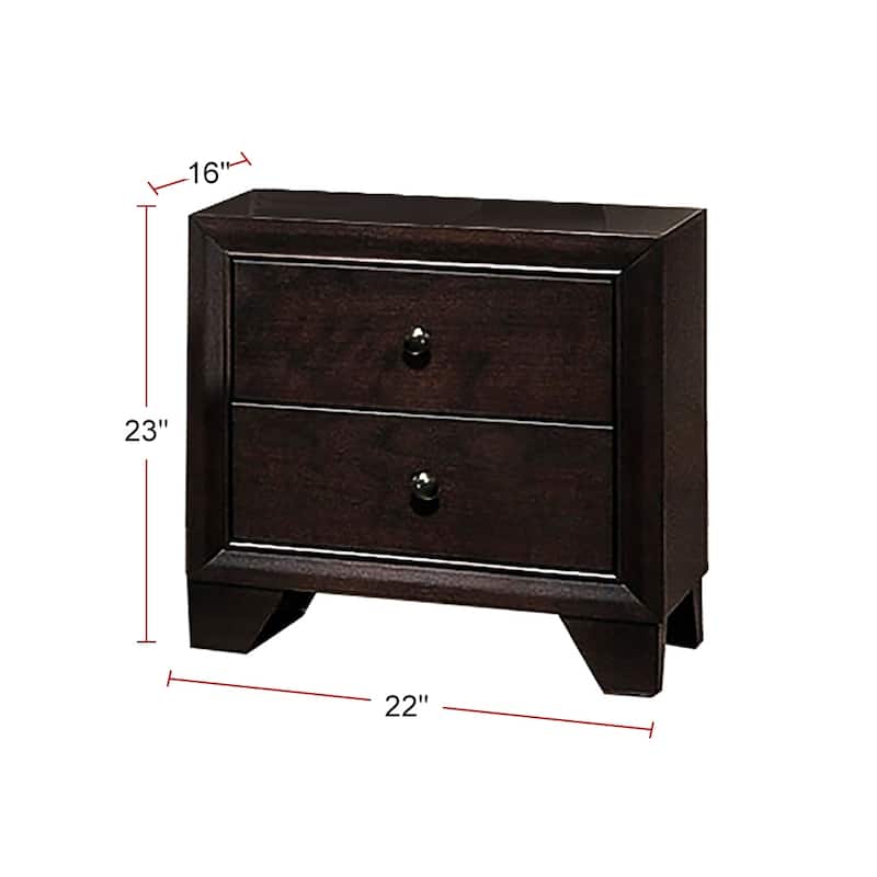 2-Drawer Rubber Wood Brown Nightstand