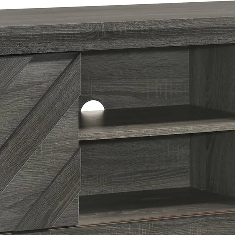 Velz TV Media Stand Cabinet, 2 Chevron Doors. Open Shelves, Dark Gray