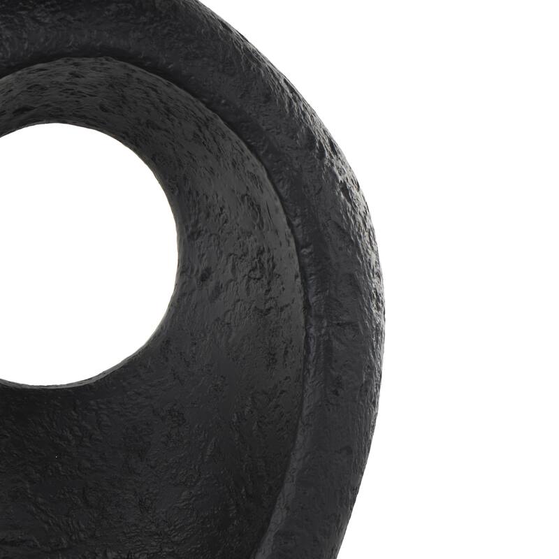 Black Polystone Textured Cutout Teardrop Abstract Decorative Sculpture with Block Base