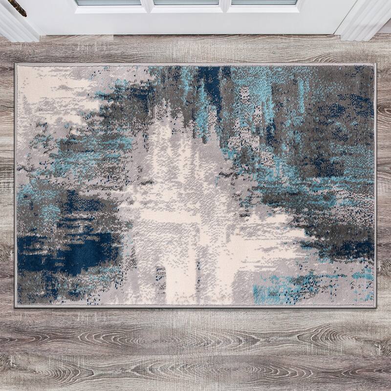 World Rug Gallery Bari Contemporary Abstract Art Area Rug - 2' x 3' - Blue - Runner/Rectangle