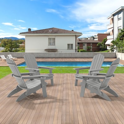 LIVOOSUN Outdoor Folding Adirondack Chair w/Cup Holder Set of 4