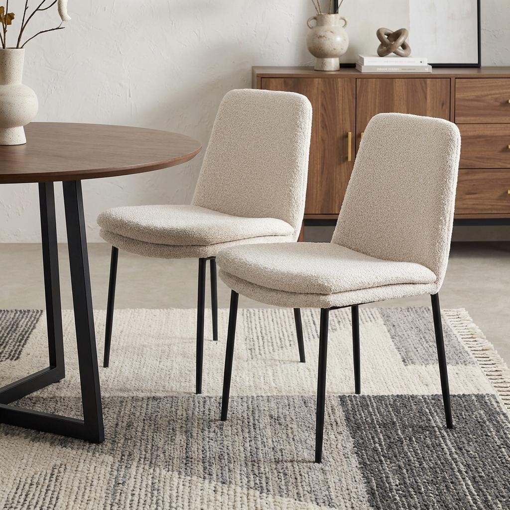 HomeRoots Set of Two Cream and Black Boucle Dining Side Chairs - 19.50 in. x 33.50 in. x 24.50 in.