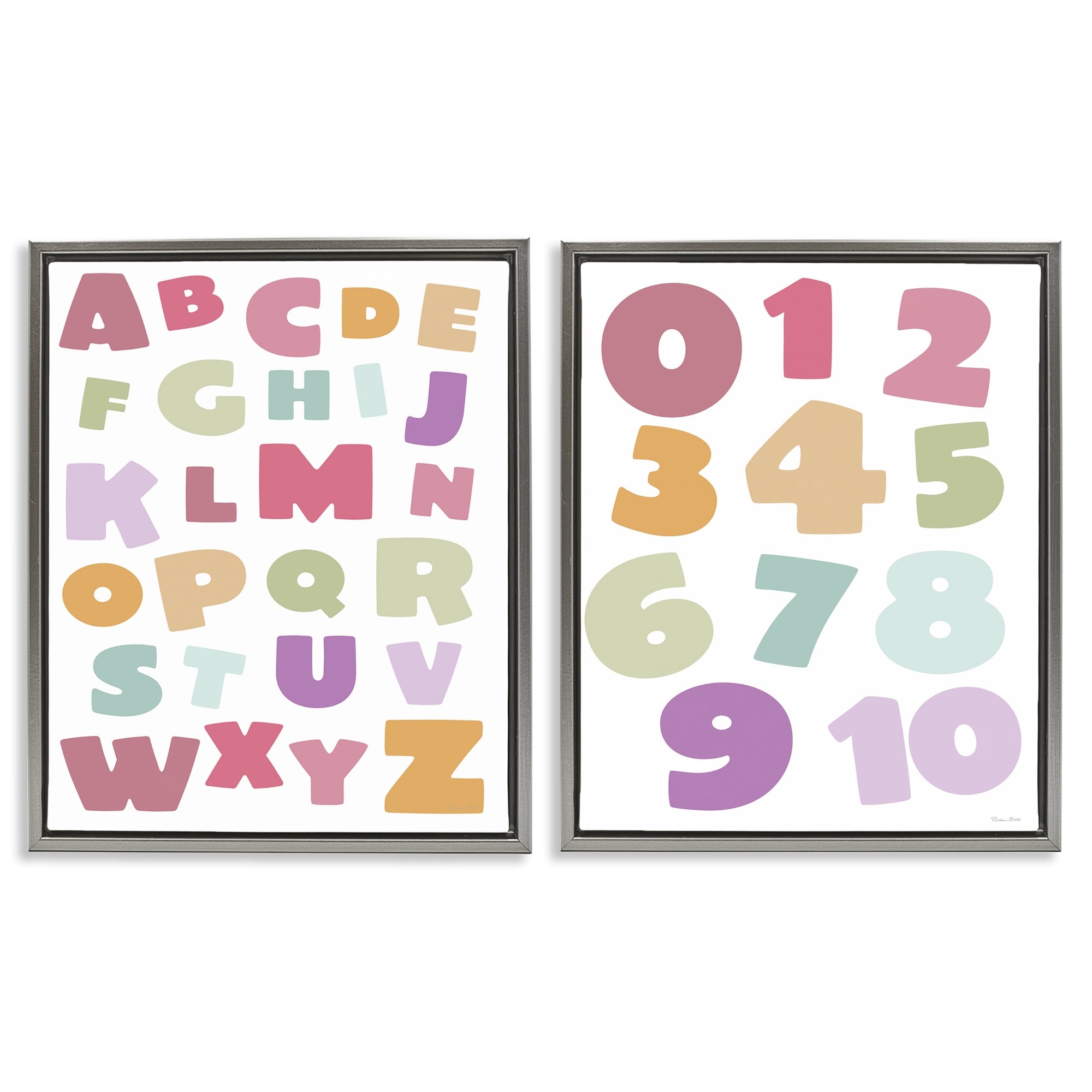 Stupell Muted Letters & Numbers Educational Framed Floater Canvas Wall Art Design By Susan Ball (Set of 2)