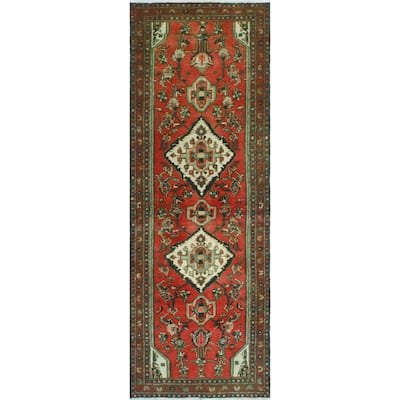 Fine Vintage Distressed Betita Red/Navy Runner - 3'4" x 9'0"