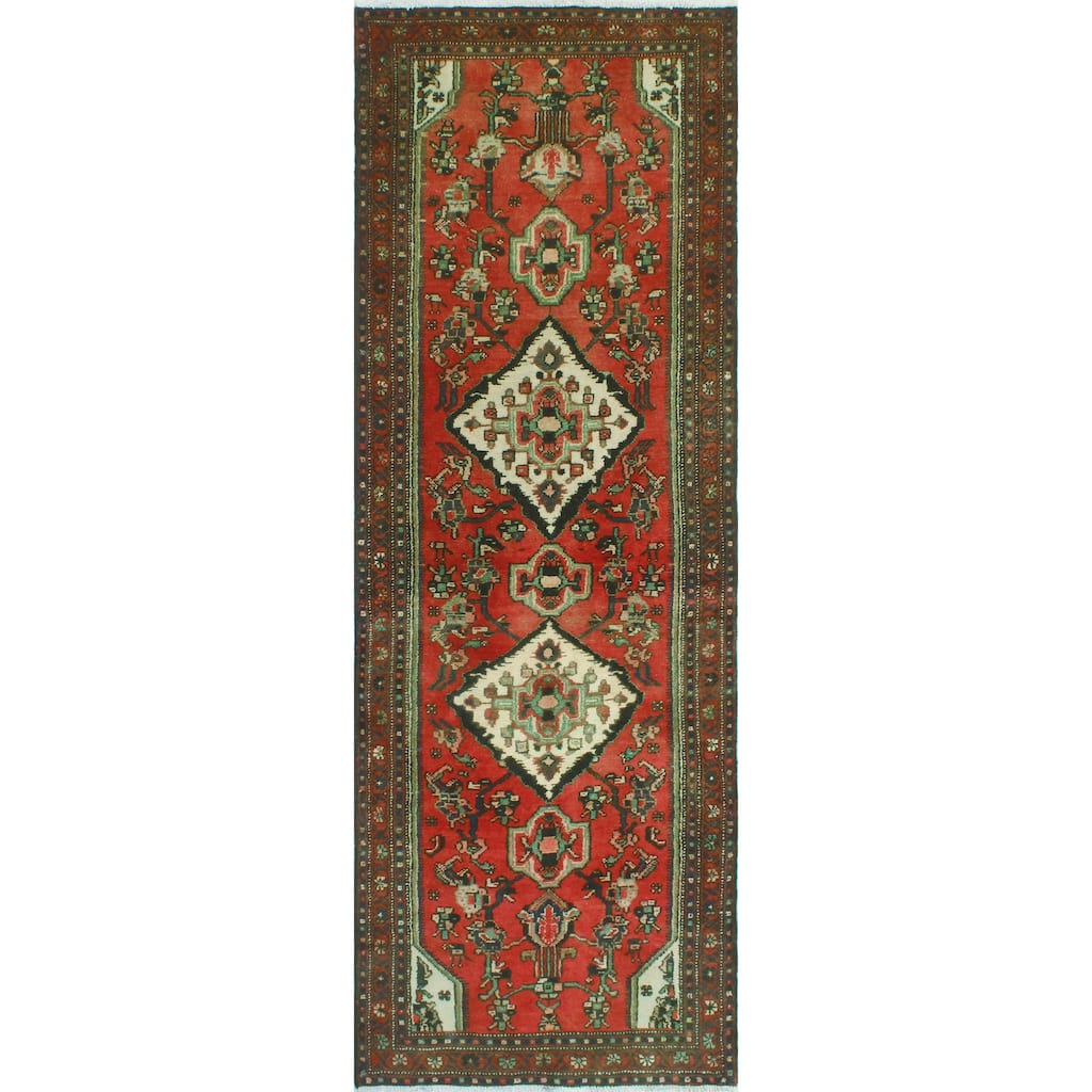 Fine Vintage Distressed Betita Red/Navy Runner - 3'4" x 9'0"
