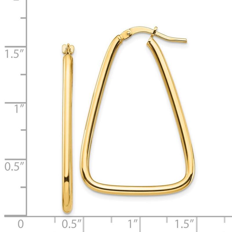 Curata 14k Yellow Gold Polished Triangle Hoop Earrings - 36.76x2mm