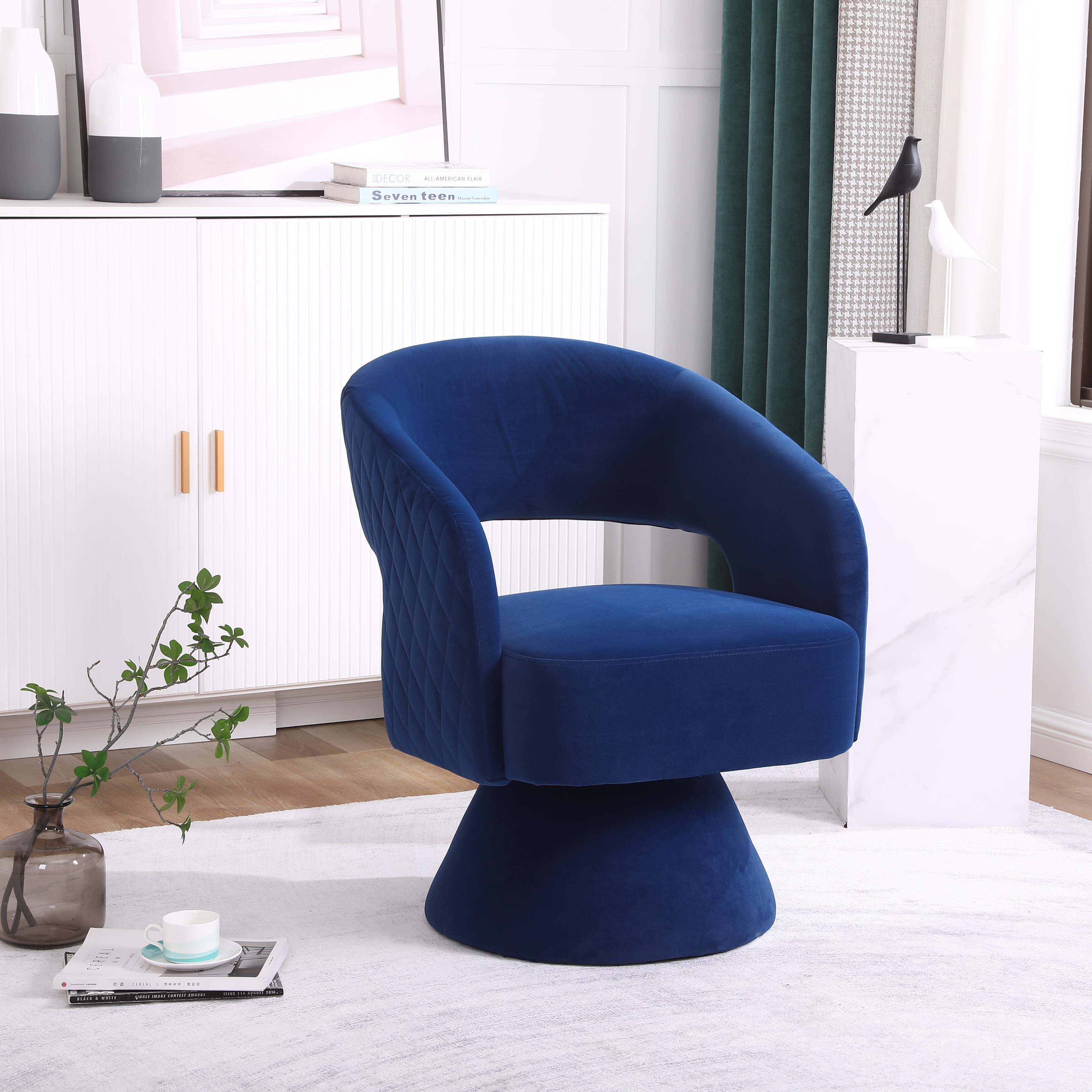 Blue Velvet Swivel Accent Chair Armchair Round Barrel Chair in Fabric for Living Room Bedroom Bed Bath Beyond 40647032