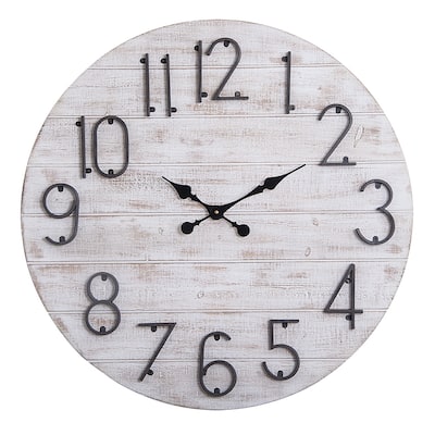 Oversized Round Wall Clock -28" In Grey Wood finish