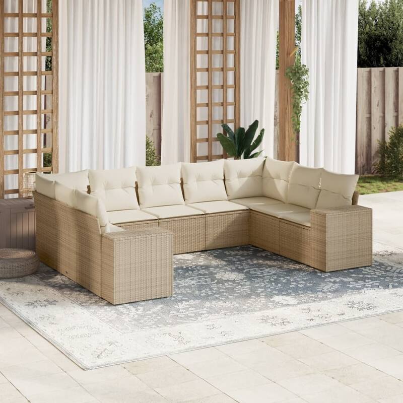 vidaXL Patio Sofa Set with Cushions Outdoor Conversation Furniture Poly Rattan - Beige and cream without table - 24.4 x 32.7 x 27.2 in