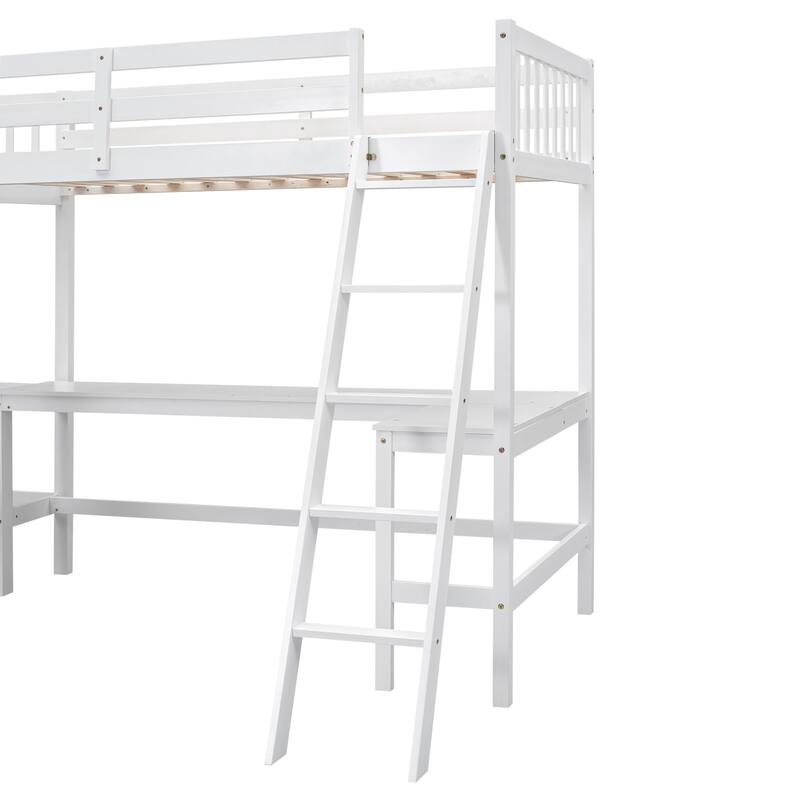 L-Shaped Twin Loft Bed with Ladder and Dual Built-in Desks, Perfect for Study and Sleep