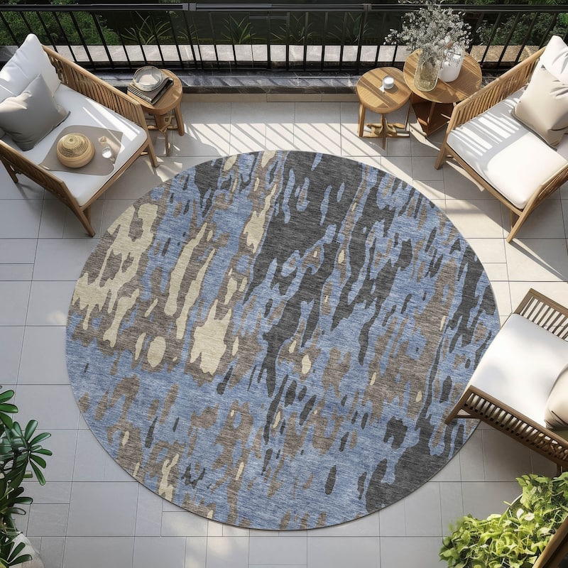 Machine Washable Indoor/ Outdoor Abstract Contemporary Chantille Rug - Denim - 8' x 8'