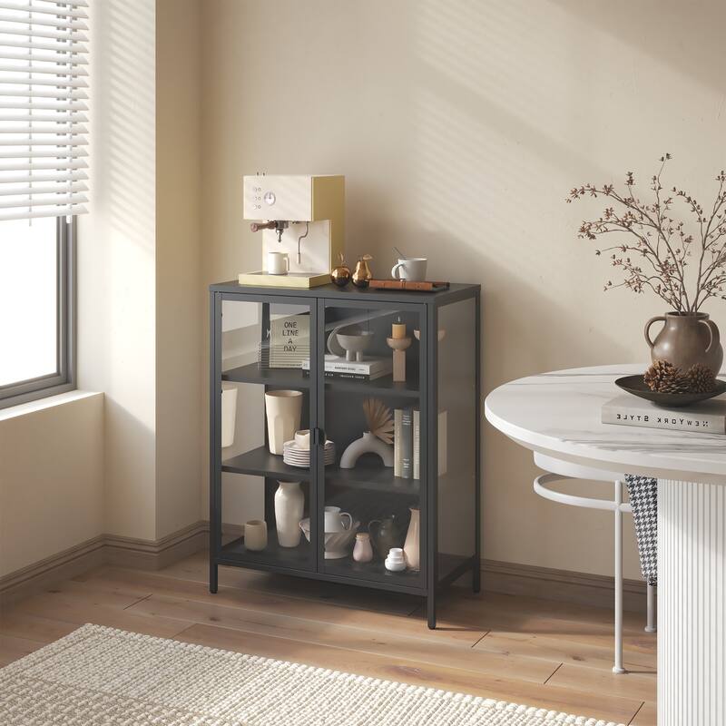 Benzion 39.96 inch Black Two Door Metal Storage Cabinet with Clear Doors