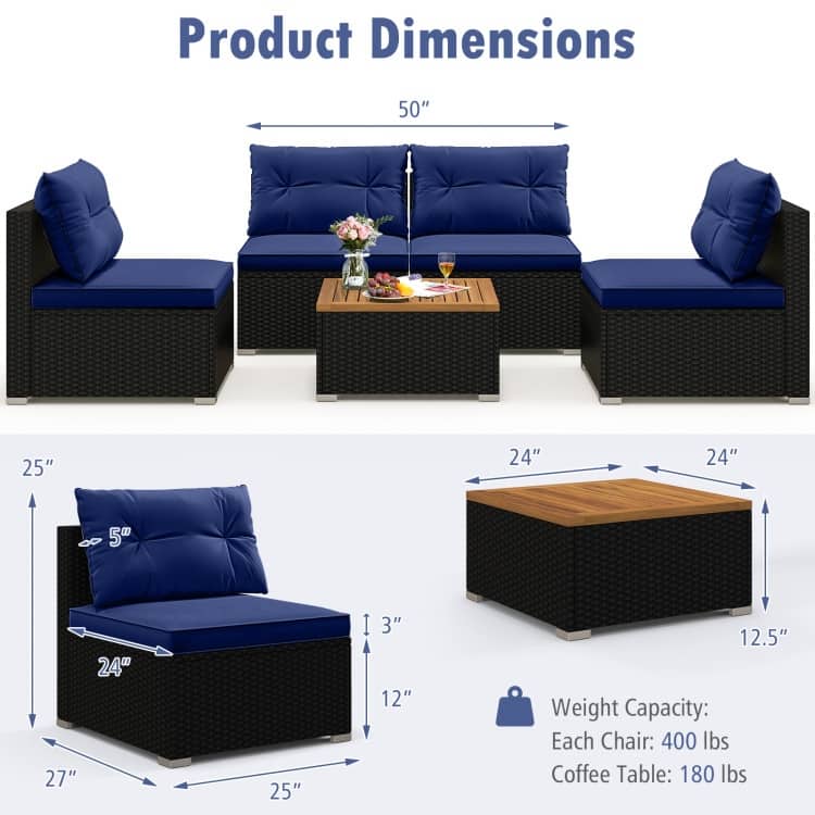 5-Piece Modern Outdoor Furniture Set for Backyard and Poolside - 27" x 25" x 25.5" (L x W x H)