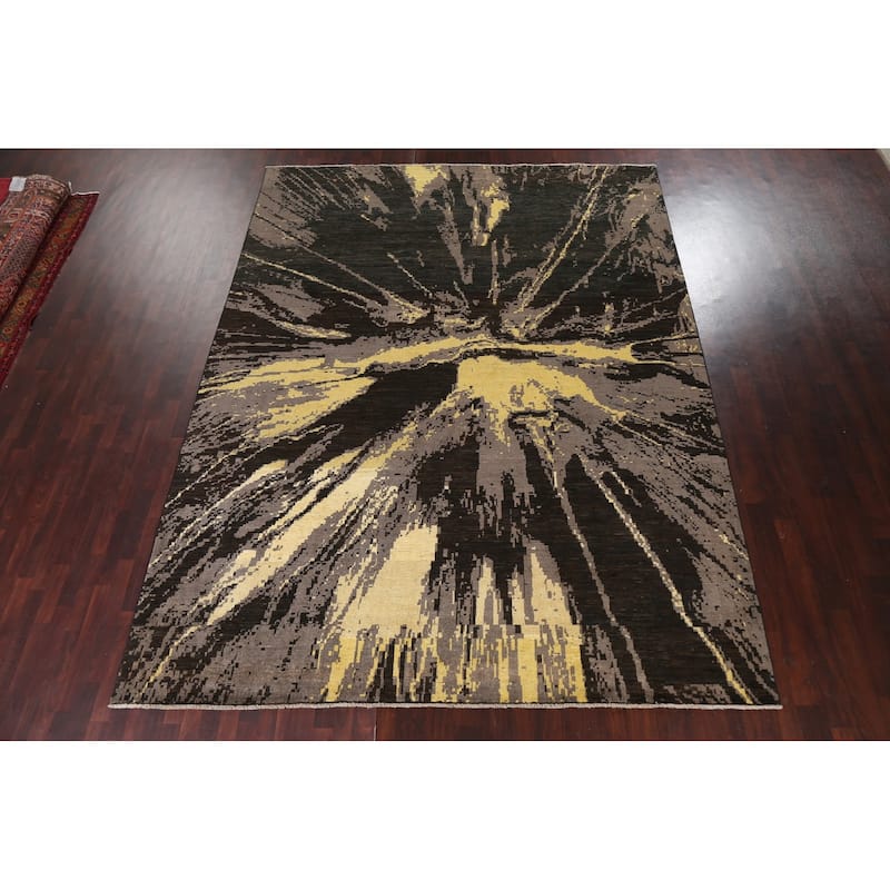 Vegetable Dye Abstract Contemporary Area Rug Hand-knotted Wool Carpet - 9'9" x 12'9"