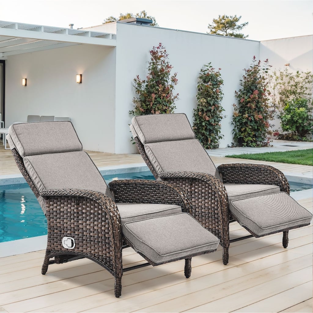 2 Pack Patio Wicker Chaise Lounge Chair Brown - Beige