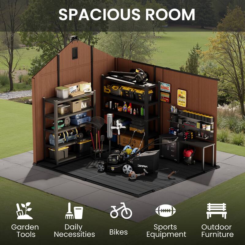 8' x 8' / 8' x 10'/ 8' x 12' Outdoor Resin Storage Shed with Floor & Lockable Doors All-Weather Garden Tool Storage for Patio